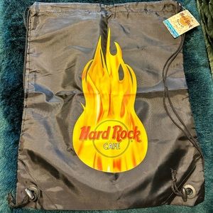 NEW with tags Hard Rock Cafe black nylon flame graphic drawstring bag backpack